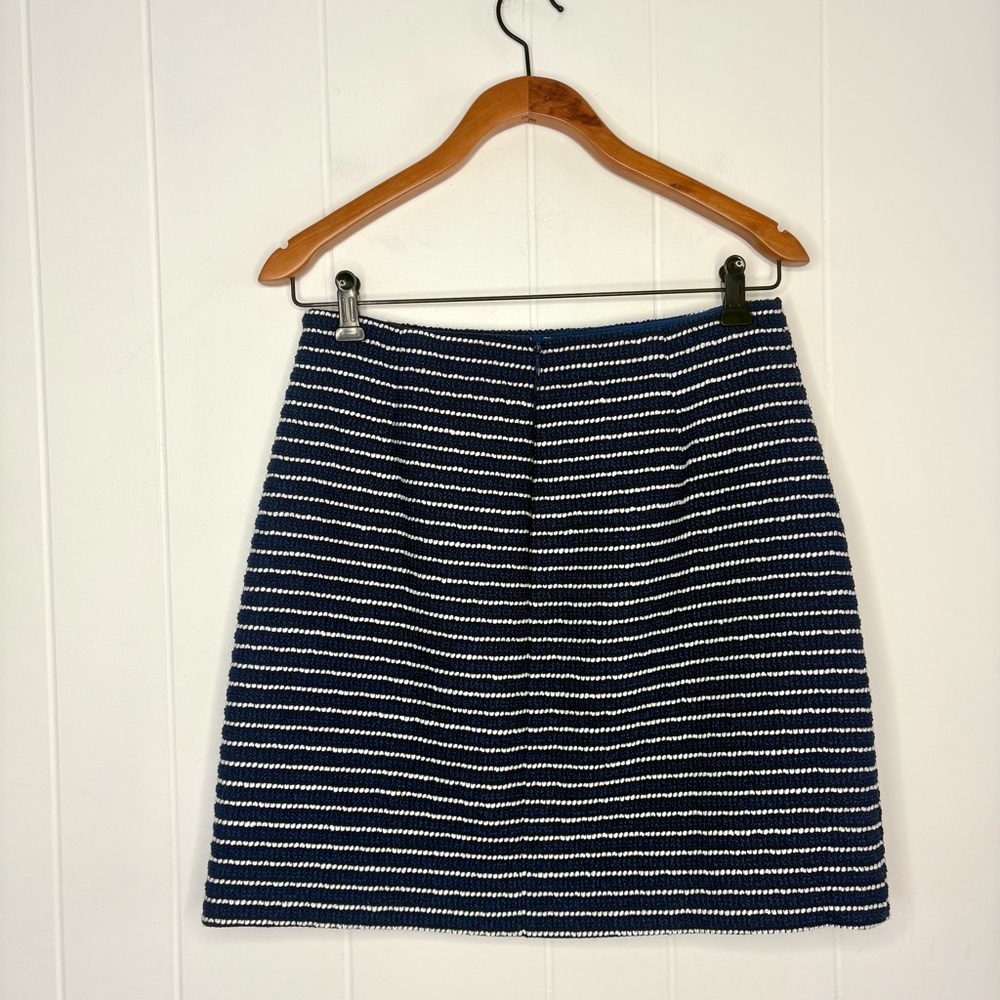 NWT J. Crew Striped Tweed A-line Mini Skirt Ant Navy Ivory Striped CH398 Size 6 - Picture 6 of 9